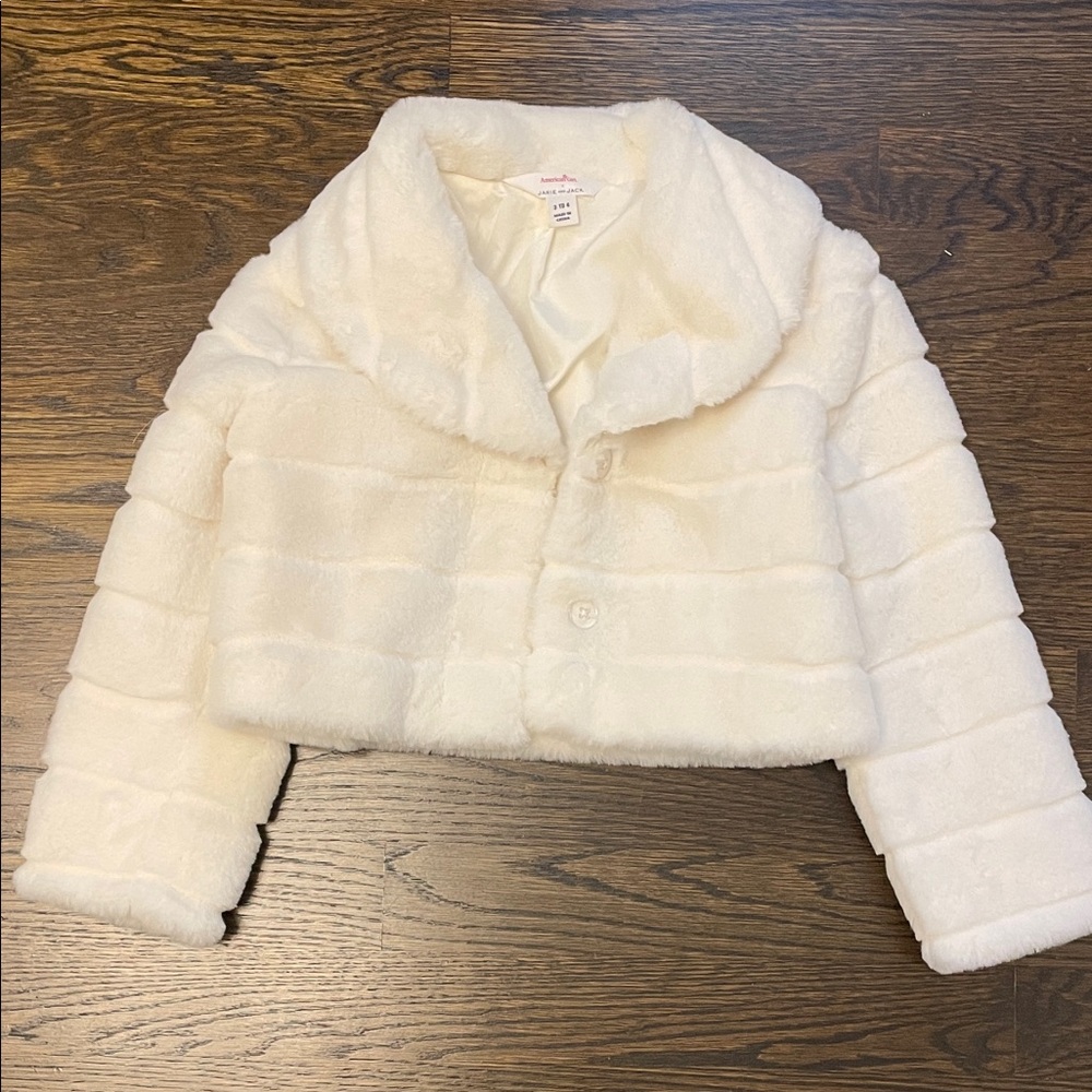 Janie and Jack x American Girl Collab White Faux Fur Cropped Jacket
